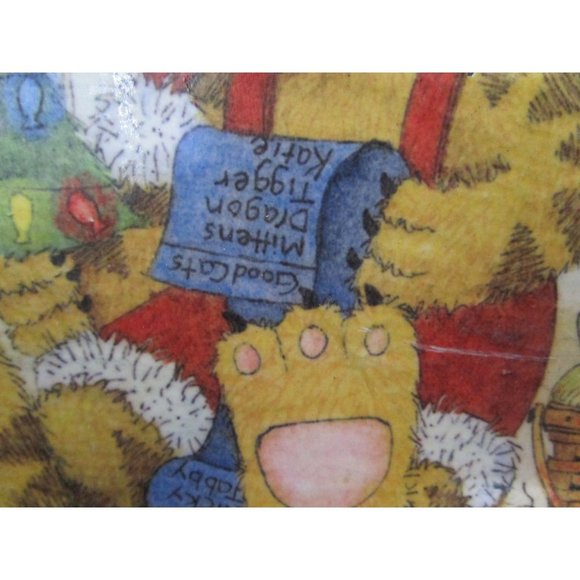 Santa Cat Print On Slate Tile Plaque Knotted Leather Hanger GUC So Much Detail - Picture 7 of 15